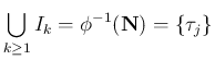 $\displaystyle \bigcup_{k\geq 1}I_k = \phi^{-1}(\mathbf{N}) = \{\tau_j\}
$