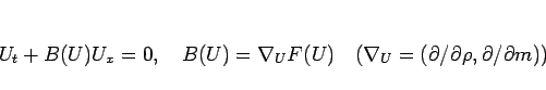 \begin{displaymath}
U_t+B(U)U_x = 0,\hspace{1zw}B(U)=\nabla_U F(U)
\hspace{1zw}(\nabla_U = (\partial/\partial \rho,\partial/\partial m))
\end{displaymath}