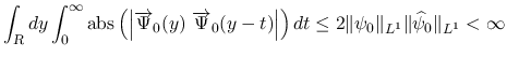 $\displaystyle \int_{\mbox{\scriptsize\sl R}}dy\int_0^\infty
\mathop{\rm abs}\le...
...right)dt
\leq 2\Vert\psi_0\Vert _{L^1}\Vert\widehat{\psi}_0\Vert _{L^1}<\infty
$