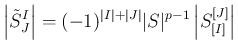 $\displaystyle
\left\vert\tilde{S}^{I}_{J}\right\vert=(-1)^{\vert I\vert+\vert J\vert}\vert S\vert^{p-1}
\left\vert S^{[J]}_{[I]}\right\vert
$