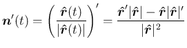 $\displaystyle \mbox{\boldmath$n$}'(t)
= \left(\frac{\mbox{\boldmath$\hat{r}$}(...
...vert\mbox{\boldmath$\hat{r}$}\vert'}%
{\vert\mbox{\boldmath$\hat{r}$}\vert^2}
$