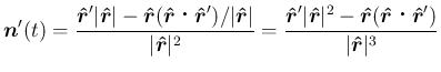 $\displaystyle \mbox{\boldmath$n$}'(t)
=\frac{\mbox{\boldmath$\hat{r}$}'\vert\m...
...threl{}\mbox{\boldmath$\hat{r}$}')}%
{\vert\mbox{\boldmath$\hat{r}$}\vert^3}
$