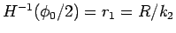 $H^{-1}(\phi_0/2) = r_1 = R/k_2$