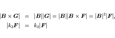 \begin{eqnarray*}\vert\mbox{\boldmath$B$}\times\mbox{\boldmath$G$}\vert
&=&
\v...
...\mbox{\boldmath$F$}\vert
&=&
k_3\vert\mbox{\boldmath$F$}\vert
\end{eqnarray*}