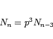 \begin{displaymath}
N_n = p^3N_{n-3}\end{displaymath}