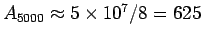 $A_{5000}\approx 5\times 10^7/8 = 625$