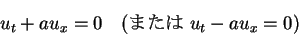 \begin{displaymath}
u_t+a u_x=0 \hspace{1zw}(\mbox{$B$^$?$O(B } u_t-a u_x =0)
\end{displaymath}