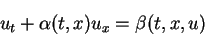 \begin{displaymath}
u_t+\alpha(t,x)u_x=\beta(t,x,u)\end{displaymath}