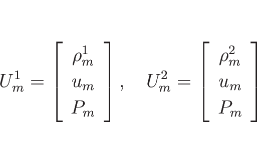 \begin{displaymath}
U_m^1=\left[\begin{array}{c}\rho_m^1\\ u_m\\ P_m\end{array}\...
...2=\left[\begin{array}{c}\rho_m^2\\ u_m\\ P_m\end{array}\right]
\end{displaymath}