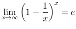 $\displaystyle
\lim_{x\rightarrow \infty}{\left(1+\frac{1}{x}\right)^x} = e$