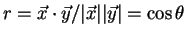 $r=\vec{x}\cdot\vec{y}/\vert\vec{x}\vert\vert\vec{y}\vert=\cos\theta$