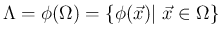 $\displaystyle
\Lambda = \phi(\Omega) = \{\phi(\vec{x})\vert\ \vec{x}\in\Omega\}$