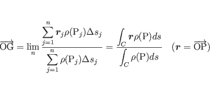 \begin{displaymath}
\overrightarrow{\mathrm{OG}}
= \lim_n\frac{\displaystyle ...
... \hspace{1zw}(\mbox{\boldmath$r$}=\overrightarrow{\mathrm{OP}})\end{displaymath}