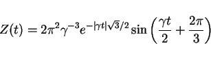 \begin{displaymath}
Z(t)=2\pi^2 \gamma^{-3} e^{-\vert\gamma t\vert\sqrt{3}/2}
\sin\left(\frac{\gamma t}{2}+\frac{2\pi}{3}\right)
\end{displaymath}