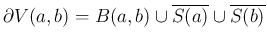 $\partial V(a,b) = B(a,b)\cup\overline{S(a)}\cup\overline{S(b)}$