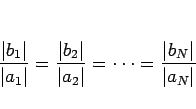 \begin{displaymath}
\frac{\vert b_1\vert}{\vert a_1\vert}=\frac{\vert b_2\vert}{\vert a_2\vert}=\cdots =\frac{\vert b_N\vert}{\vert a_N\vert}
\end{displaymath}