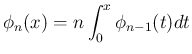 $\displaystyle \phi_n(x) = n\int_0^x\phi_{n-1}(t)dt
$