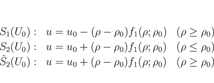 \begin{displaymath}
\begin{array}{lll}
S_1(U_0): & u=u_0-(\rho-\rho_0)f_1(\rho;...
..._0+(\rho-\rho_0)f_1(\rho;\rho_0) & (\rho\geq\rho_0)
\end{array}\end{displaymath}